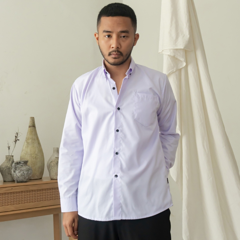 92Project Kemeja Pria Formal Lengan Panjang Bahan Halus Tidak Terawang Warna Putih