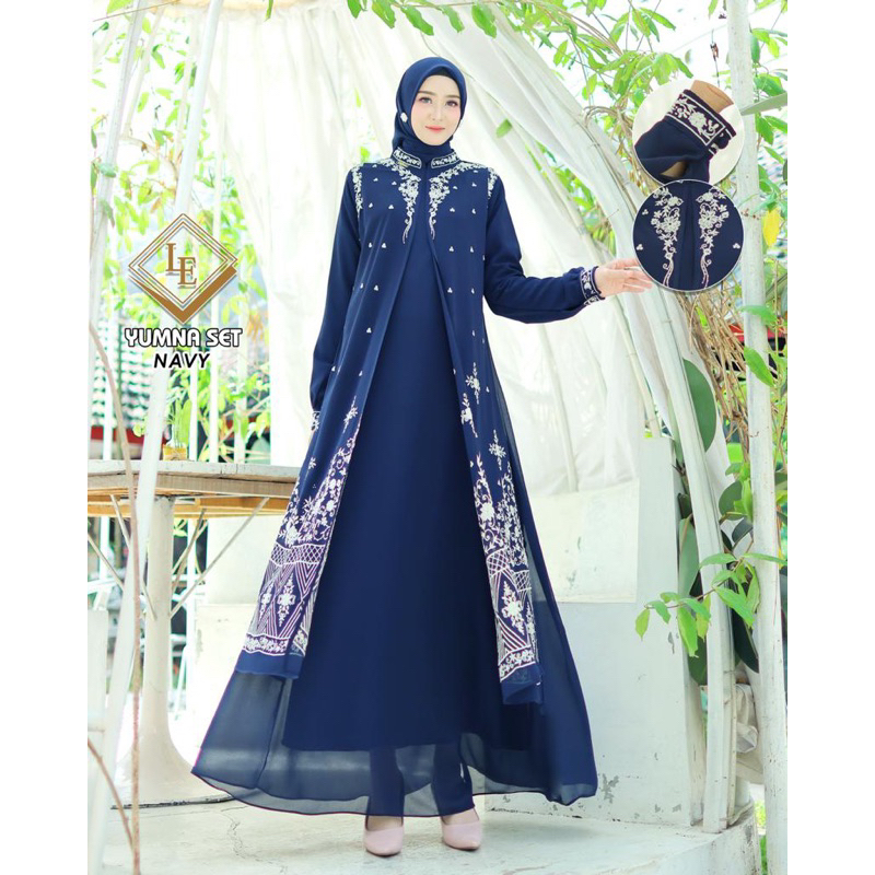 Yumna set/gamis set bordir/gamis full ceruty/gamis ellegant/gamis mewah/gamis set hijab