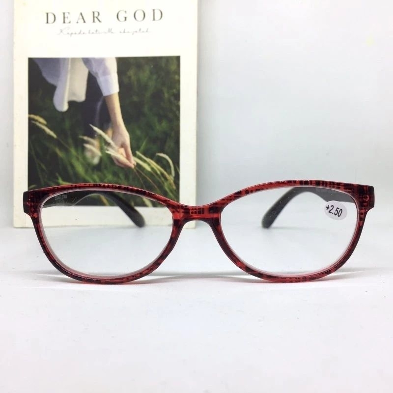 Kacamata Baca Kacamata Plus Semi Cat eye Frame marron Motif ES085