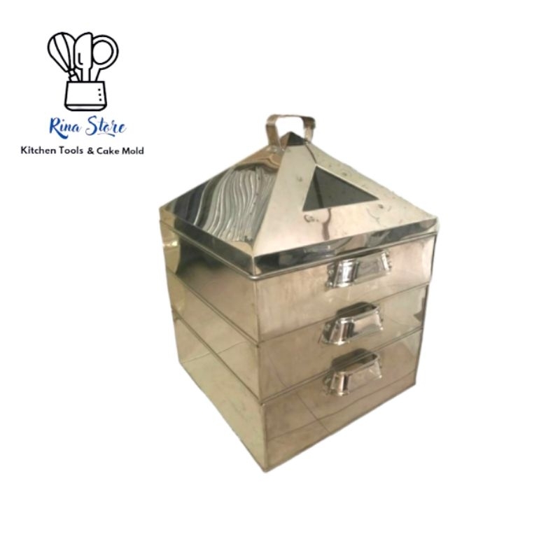 Klakat kukusan kotak 40 cm 3 susun Stainless steel Steamer pengukus persegi