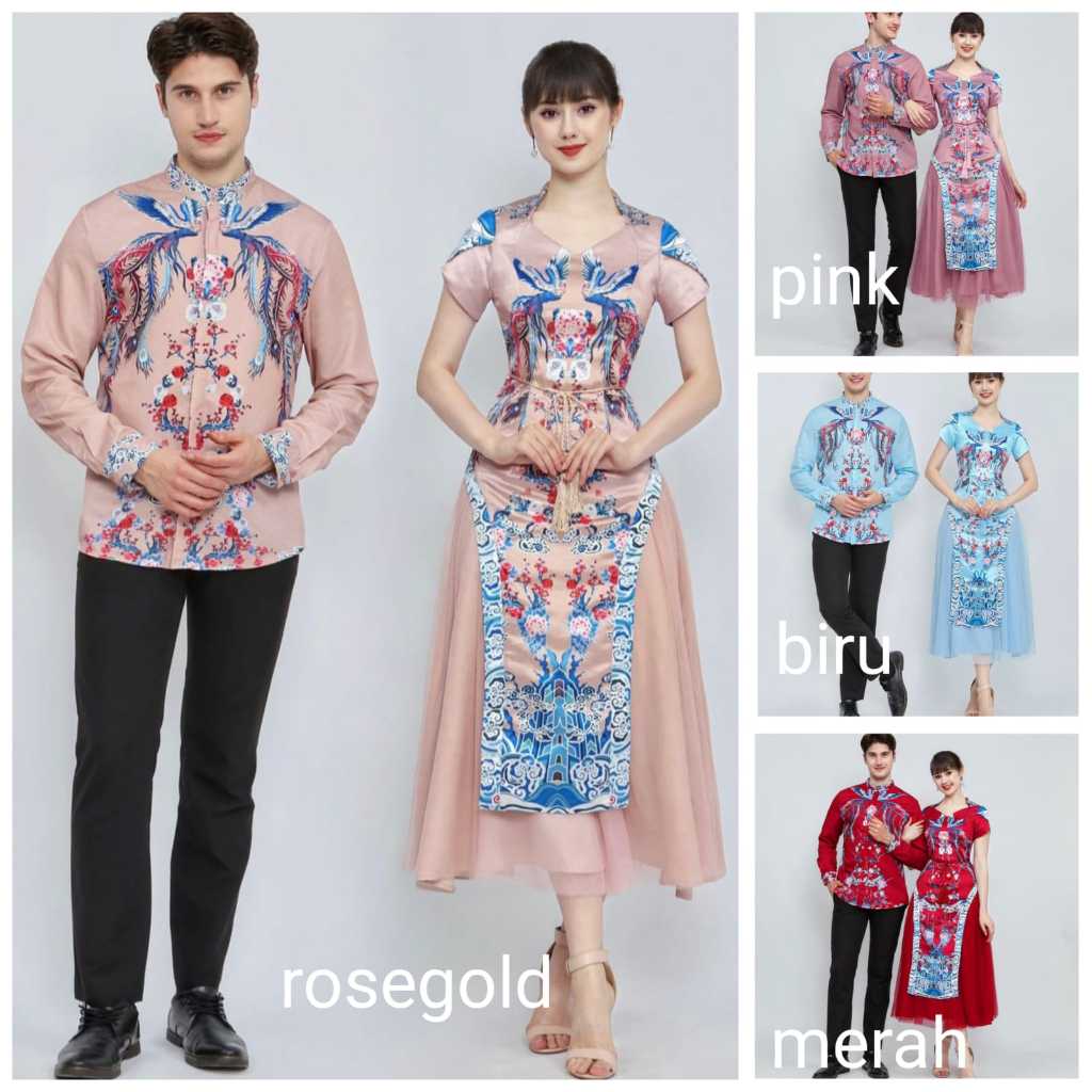 Couple set cheongsam dress rose gold merah pink biru setelan sangjit baju tunangan ws10