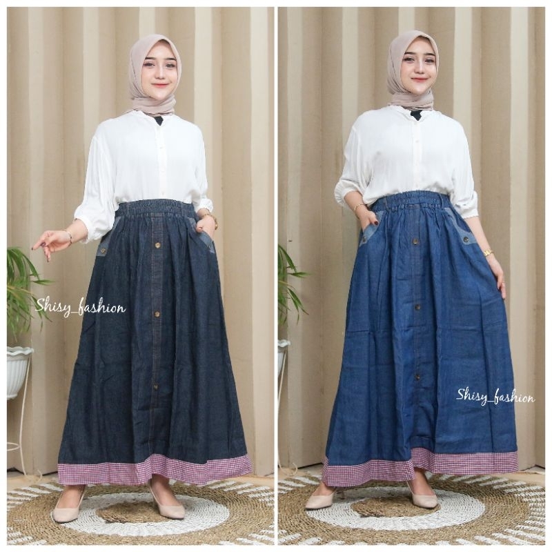 Rok Jeans Panjang Wanita Super Jumbo // Rok Jeans Wanita Jumbo