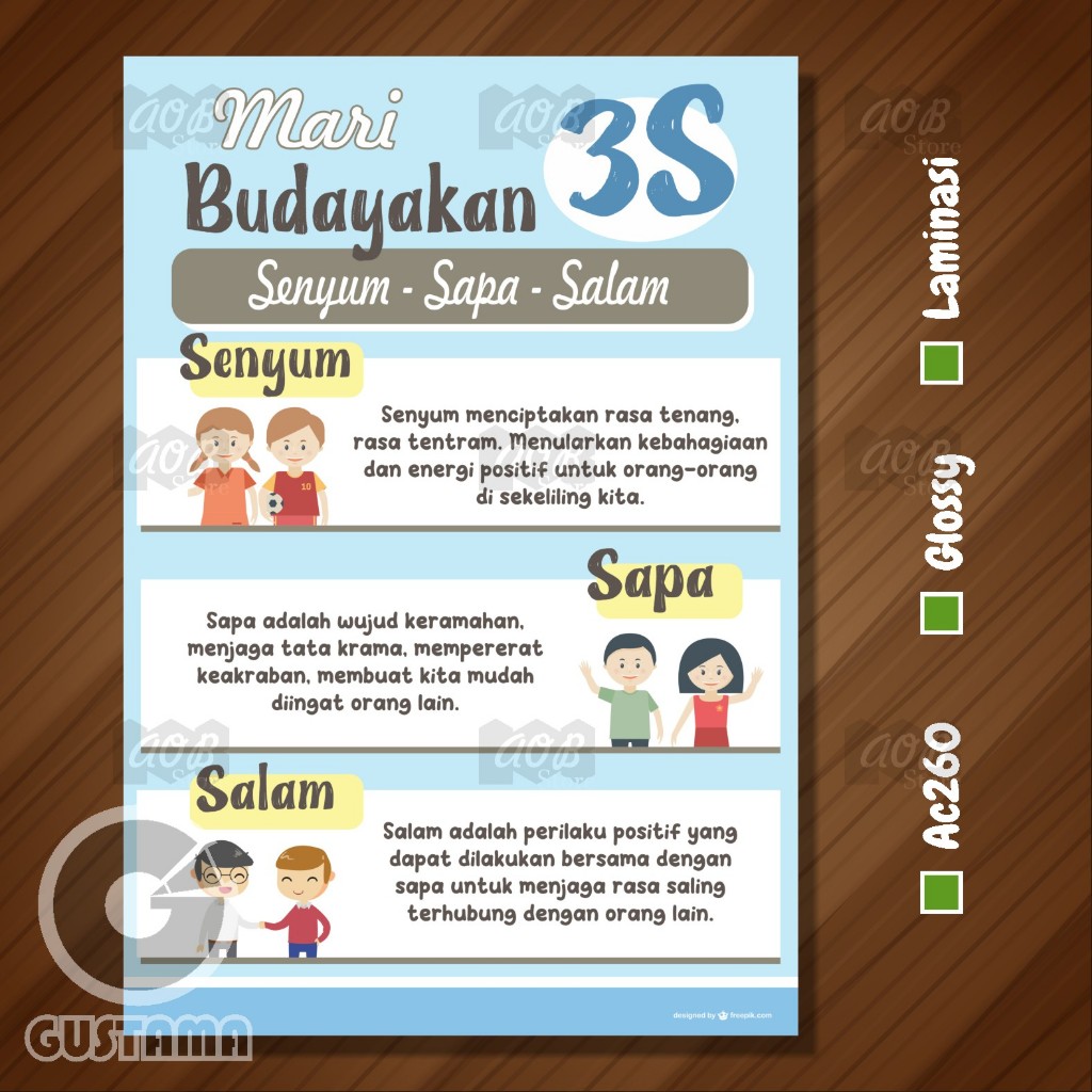 Poster Budayakan 3S, Senyum Sapa Salam Model 2 Laminasi A3