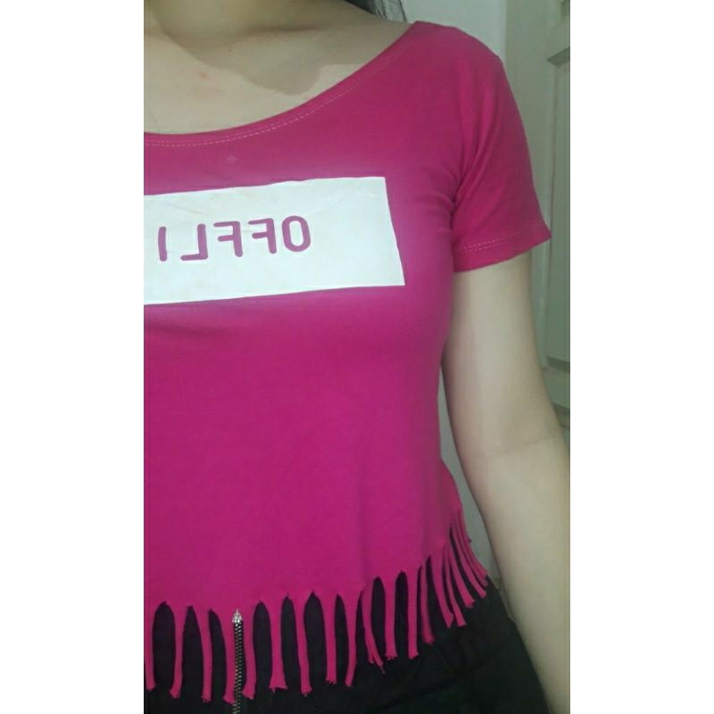 Crop Top Pink fanta Tulisan Offline [Dewasa]