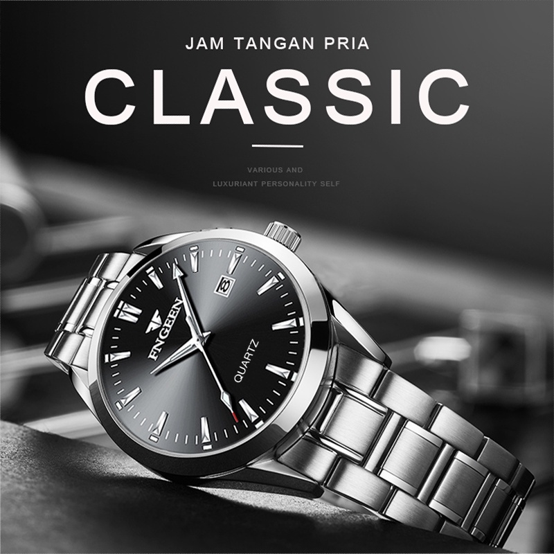 HOT DEALS FNGEEN 2111 Jam Tangan Pria Anti Air Bisnis Fashion Mewah Stainless Steel Quartz