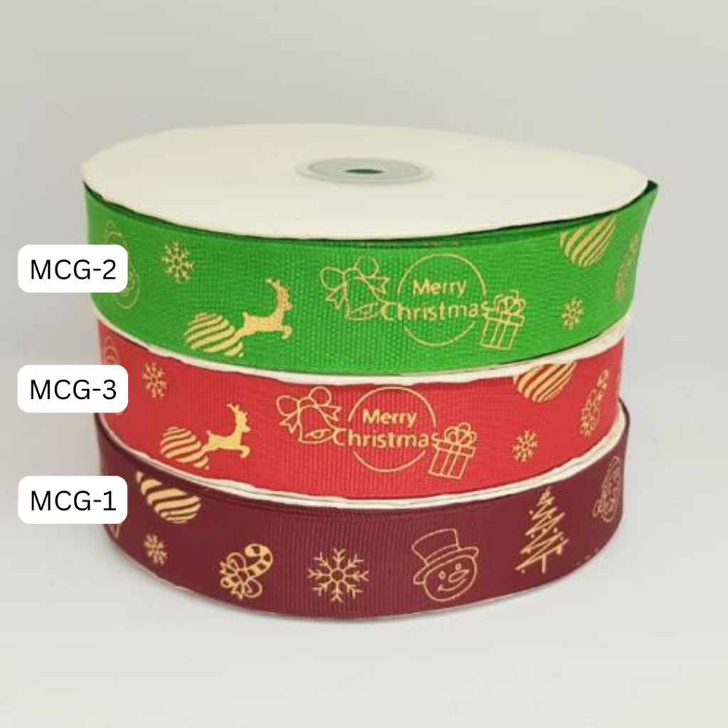 

(1 Roll) Pita Grossgrain Natal ±2.5cm x 50 Yard Motif Santa Rusa Lonceng Pohon Merry Christmas Hiasan Kado Hampers Bouquet