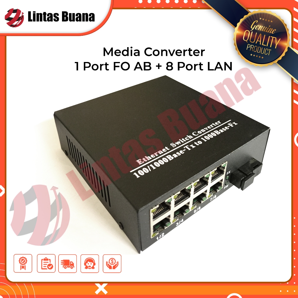 Media Converter Fo to LAN 1 Port FO AB to 8 Port Gigaport LAN