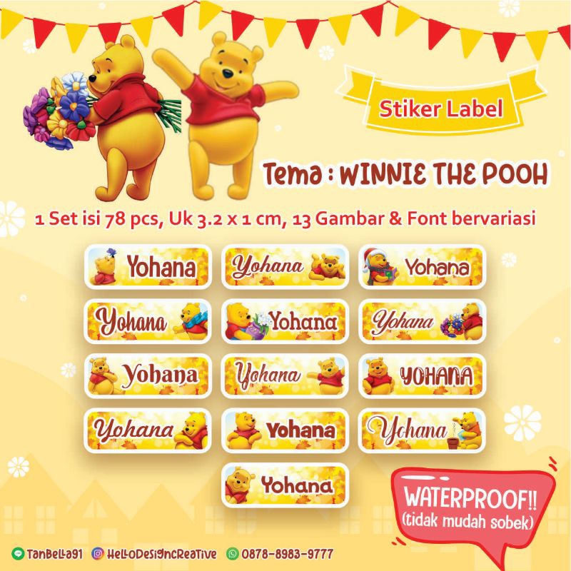 

STIKER NAMA WATERPROOF / STIKER LABEL TEMA WINNIE THE POOH