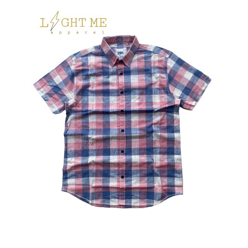 KEMEJA ZARA PRIA LENGAN PENDEK MOTIF KOTAK TERBARU/KEMEJA PRIA KERJA FORMAL MODEL SLIMFIT KATUN YAND
