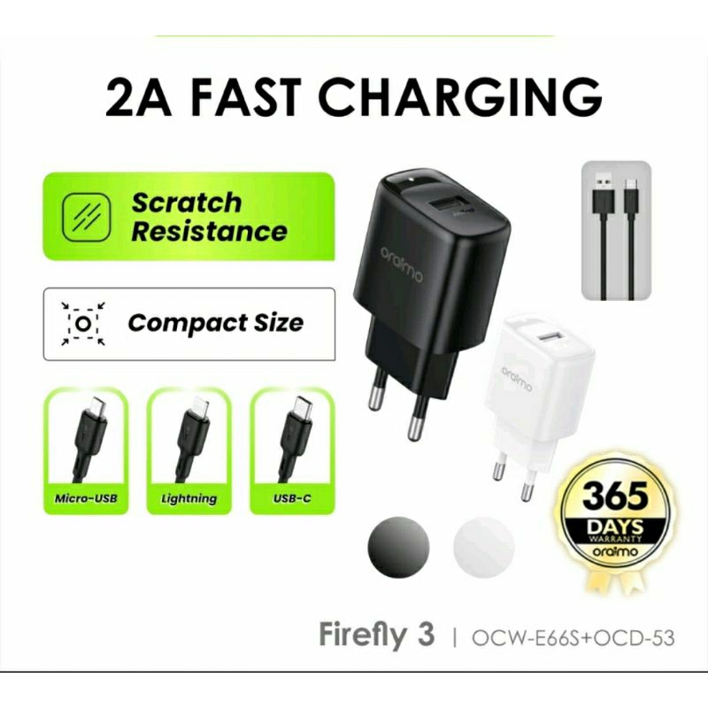 CHARGER ORAIMO 2.1A FASTCHARGING IPHONE LIGHTNING/TYPE-C/MICRO
