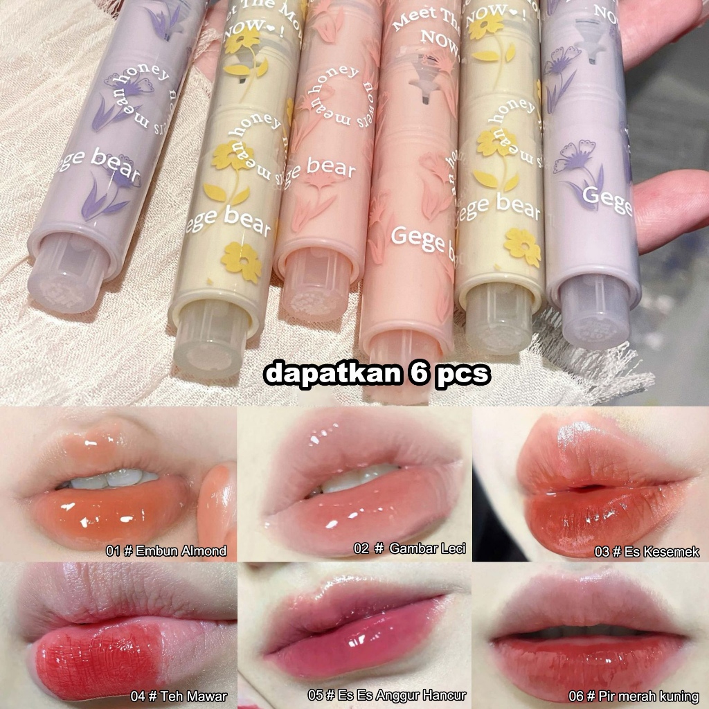 【COD】Gege Bear Flower Love Lipstik Mirror Water Glossy Long Llasting Moisturizing Lip Glaze Bentuk H