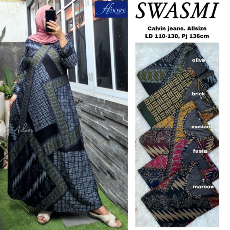 gamis Calvin jeans terbaru motif batik simpel dan elegan gamis super jumbo ukuran ld 110 melar sampa