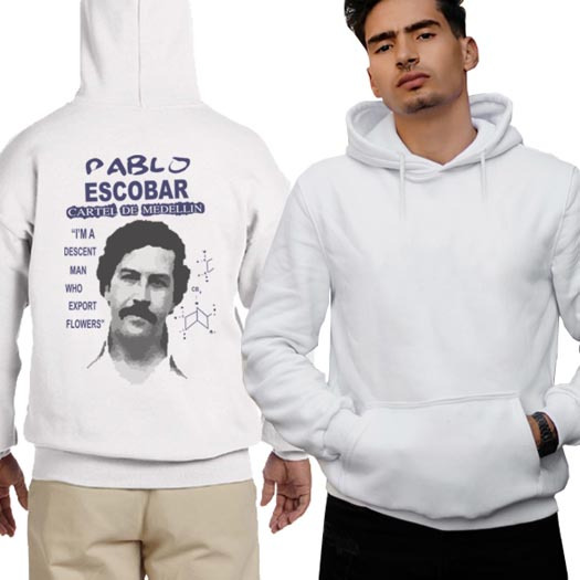 Pablo Escobar Hoodie Jumper Bahan Cotton Fleece | New White Hoodie