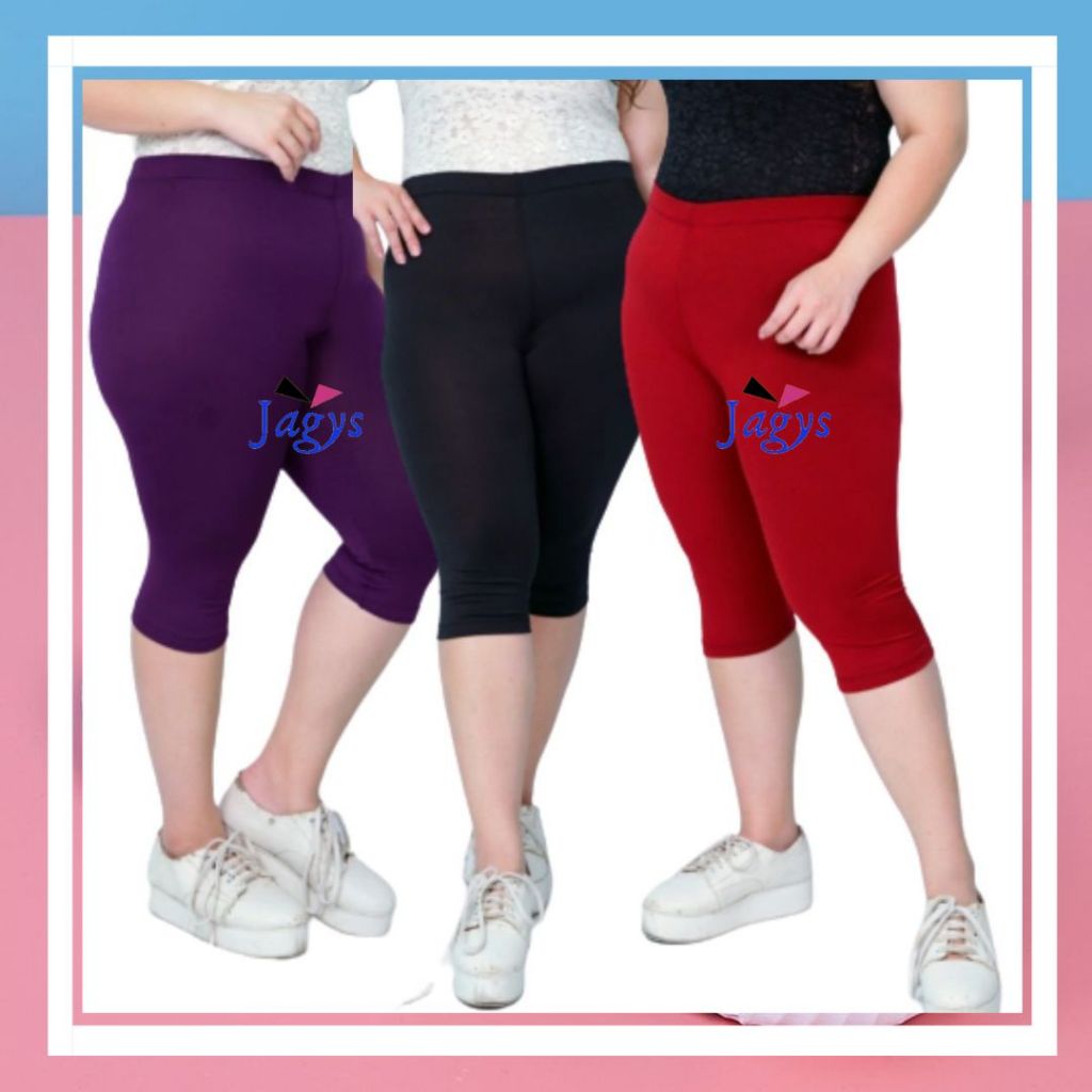Paket isi 3 Legging Pendek 7/8 Wanita Dewasa Bahan Spandex Jersey Licin Elastis Polos Standart Bigsi