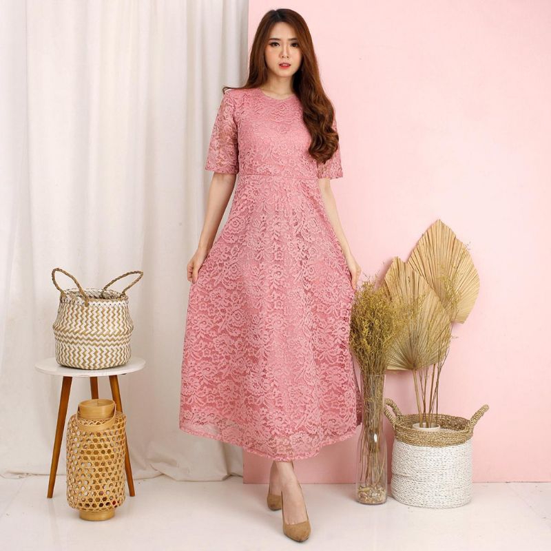 DRESS BRUKAT WANITA GAUN PESTA NATAL BROKAT