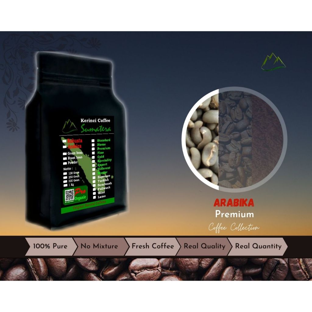 

Kopi Arabika Premium - Green Bean 1 Kg - 100 % Murni - Kerinci Regency - Jambi