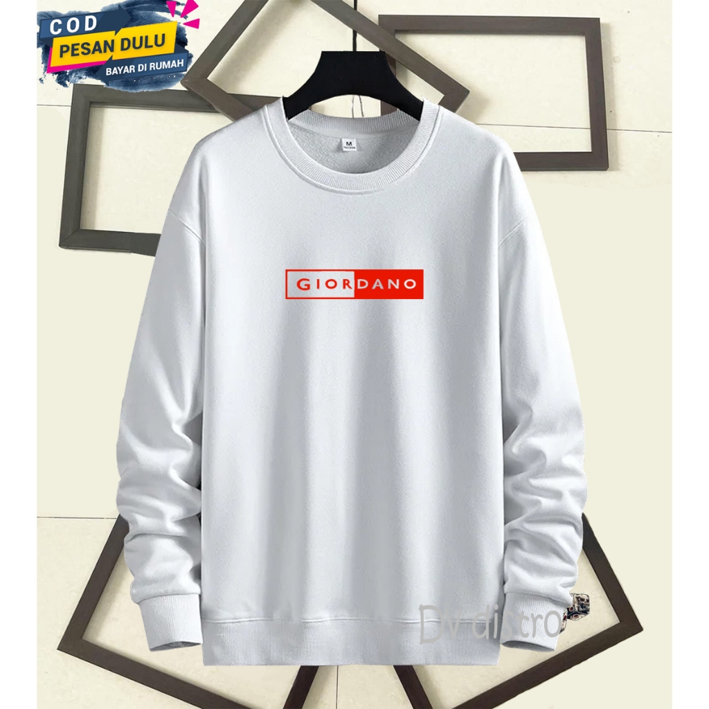 COD Sweater Crewneck Distro Giordano Blok Text Merah Premium Quality Lengan Panjang Bahan Tebal Swea