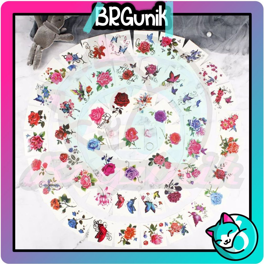BRGUNIK Tato temporer Bunga Tulisan Bunga Rose Lucu B / Temporary tattoo tahan air / fake tatto Stik