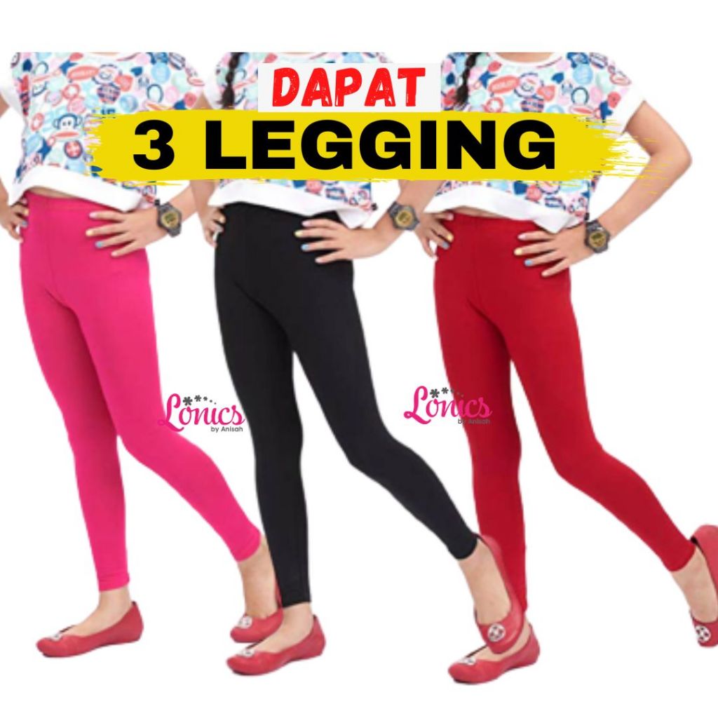 Isi 3 Legging Anak Perempuan 5 8 10 12 tahun | Legging Panjang Anak Bahan Spandek Spandex Halus Lemb