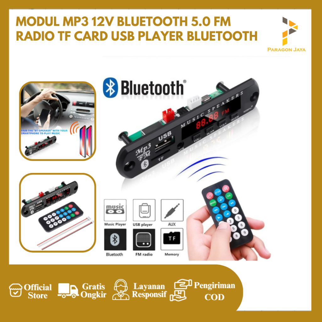 Modul MP3 12V Bluetooth 5.0 FM Radio TF Card USB AUX Kit Modul Usb Player Bluetooth