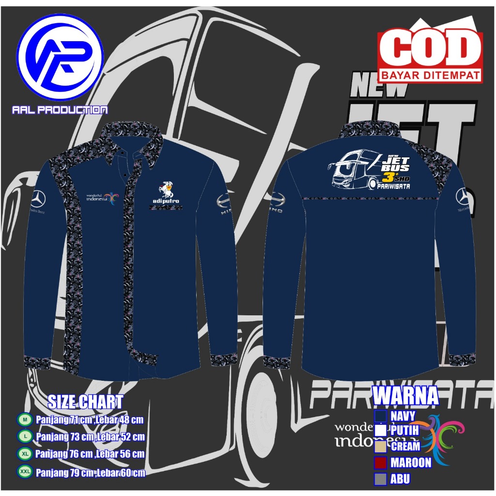 Kemeja Jetbus 3+ SHD Lengan Panjang Kombinasi Batik Terbaru Kemeja Driver Bus Pariwisata Terbaru Len