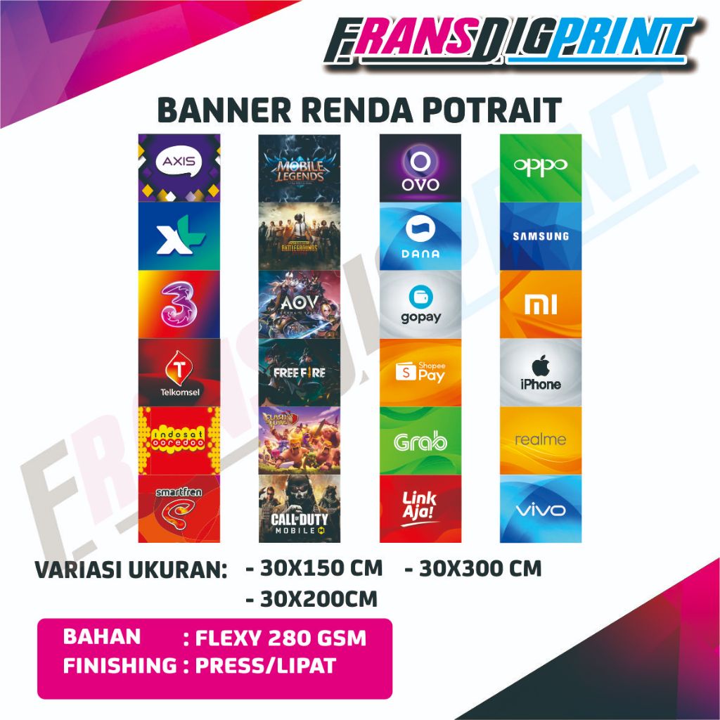 renda konter potrait , spanduk konter potrait , hiasan konter , banner konter