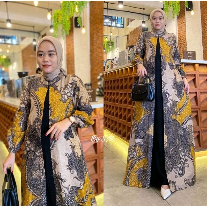 Gamis Batik Mix Moscrepe premium Wanita Busui Terbaru Gamis Batik Jumbo Cardy Busui Mix Polos Modern