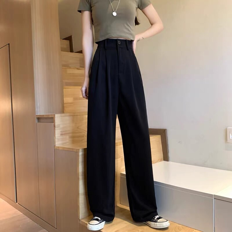 Outfit Square - Celana Kulot Panjang Loose Pants Highwaist Pinggang Karet Bahan Poliester