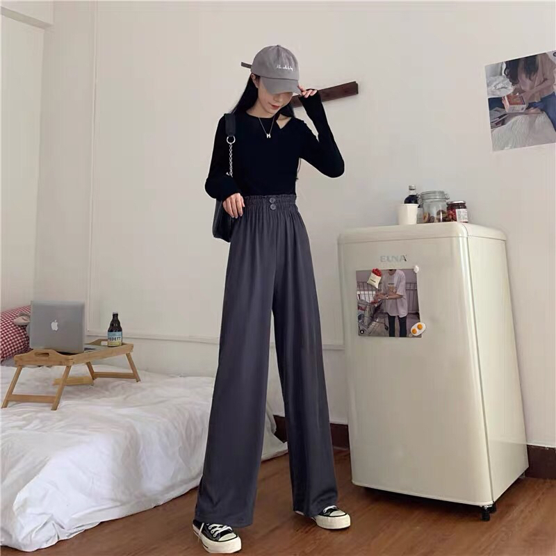 Outfit Square - Celana Kulot Panjang Wanita Loose Pants Bahan Ngaret Pinggang Karet Impor Premium Kn