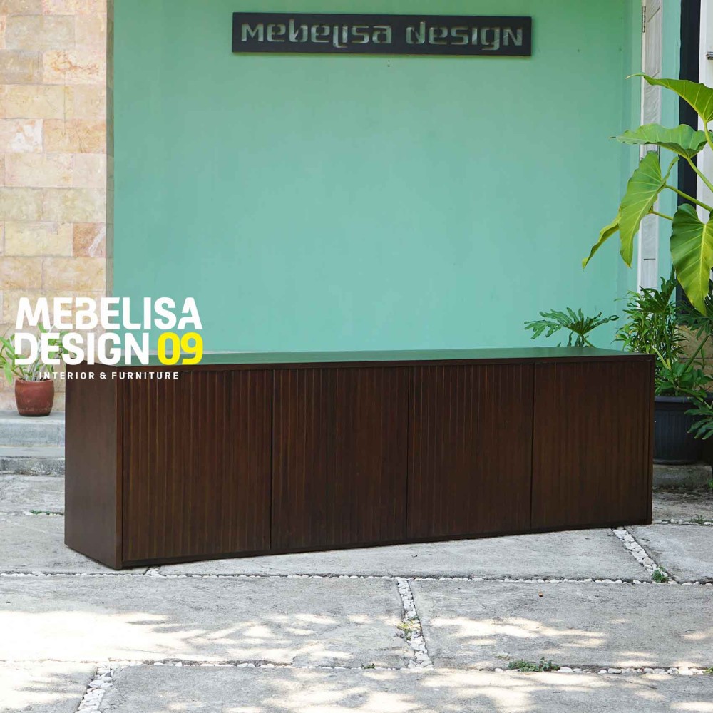 Bufet Ruang Tamu Panjang Minimalis Kayu Jati 4 Pintu
