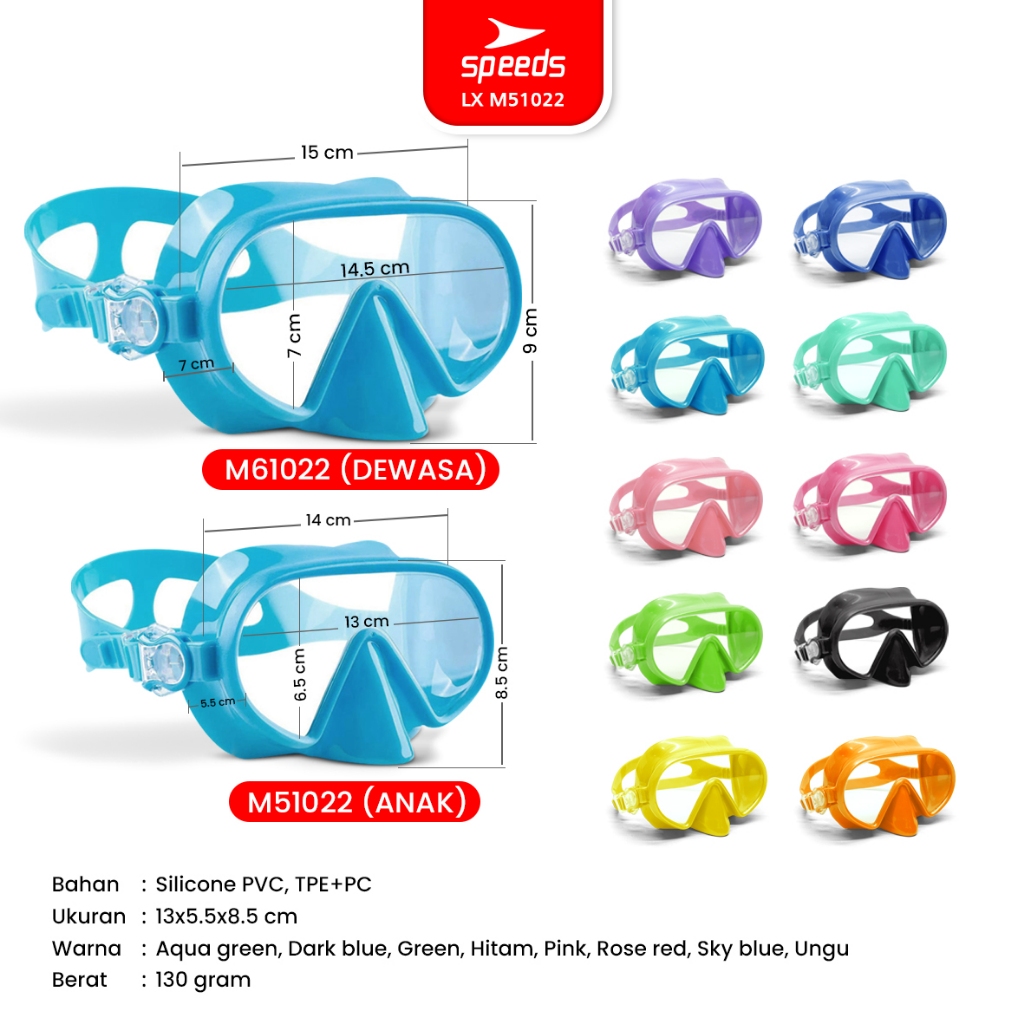 SPEEDS Peralatan Menyelam Anak Remaja Diving Mask Kacamata Selam Snorkel Mask Scuba Mask M51022