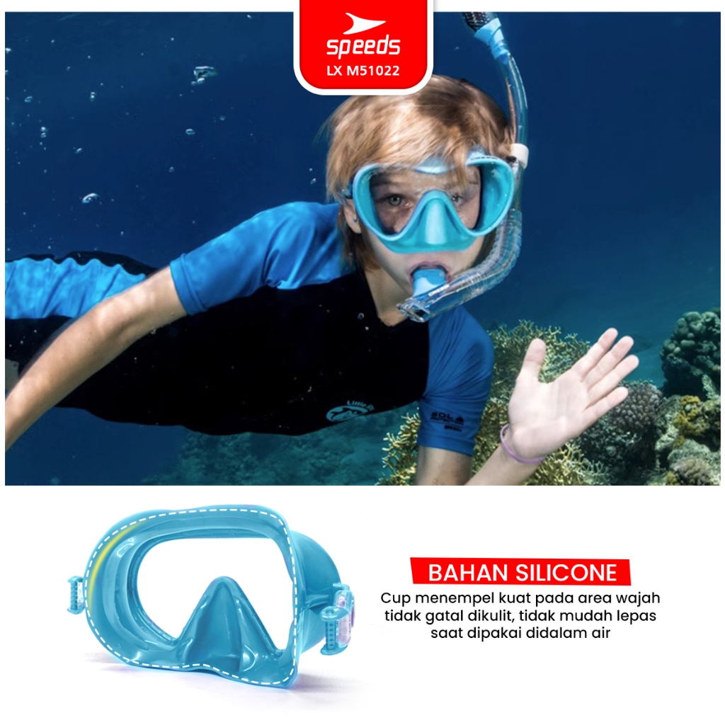 SPEEDS Peralatan Menyelam Anak Remaja Diving Mask Kacamata Selam Snorkel Mask Scuba Mask M51022
