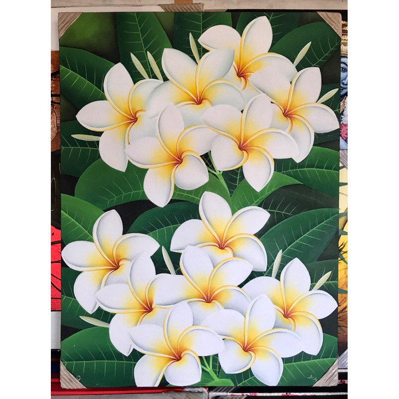 Lukisan Bunga Kamboja (Jepun Bali), Lukisan Kanvas Hiasan Dinding Ukuran 60 x 80 cm, 100% Buatan Tan