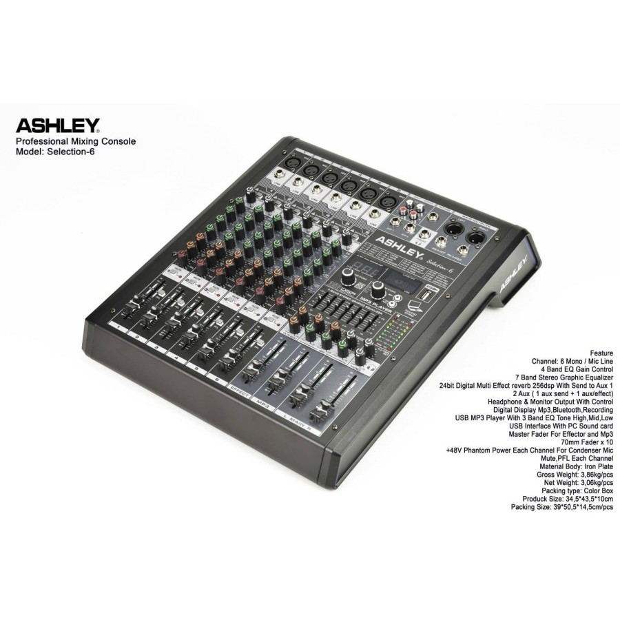 Mixer audio ashley selection 6 mikser ashley selection6  bluetooth usb original bergaransi