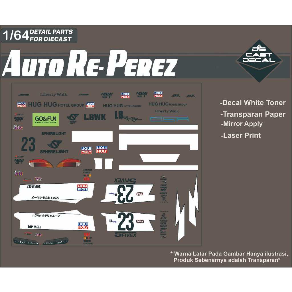 [WHITE TONER] DECAL HOTWHEELS WHITE TONER  AUTOREPEREZ - LIVERY LBWK WHITE S15