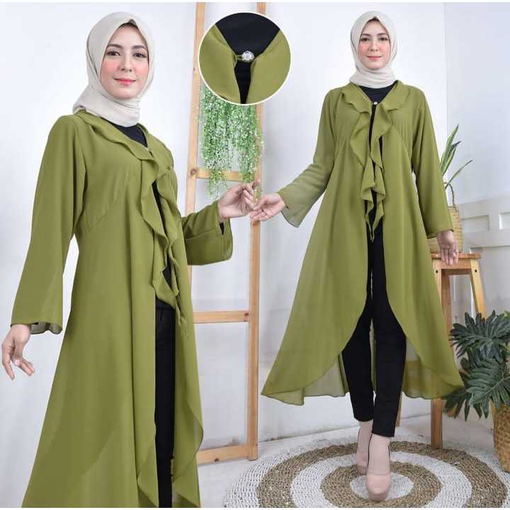 auter wanita kardigan fashion muslim lengan panjang bahan ceruty