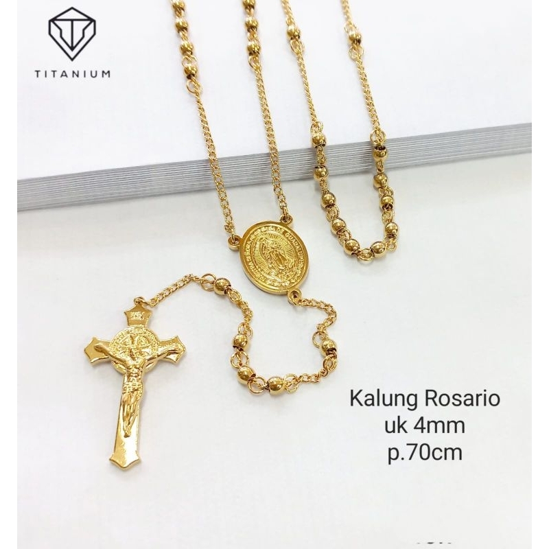 Kalung Rosario Bunda Maria Warna Emas dan Silver Titanium