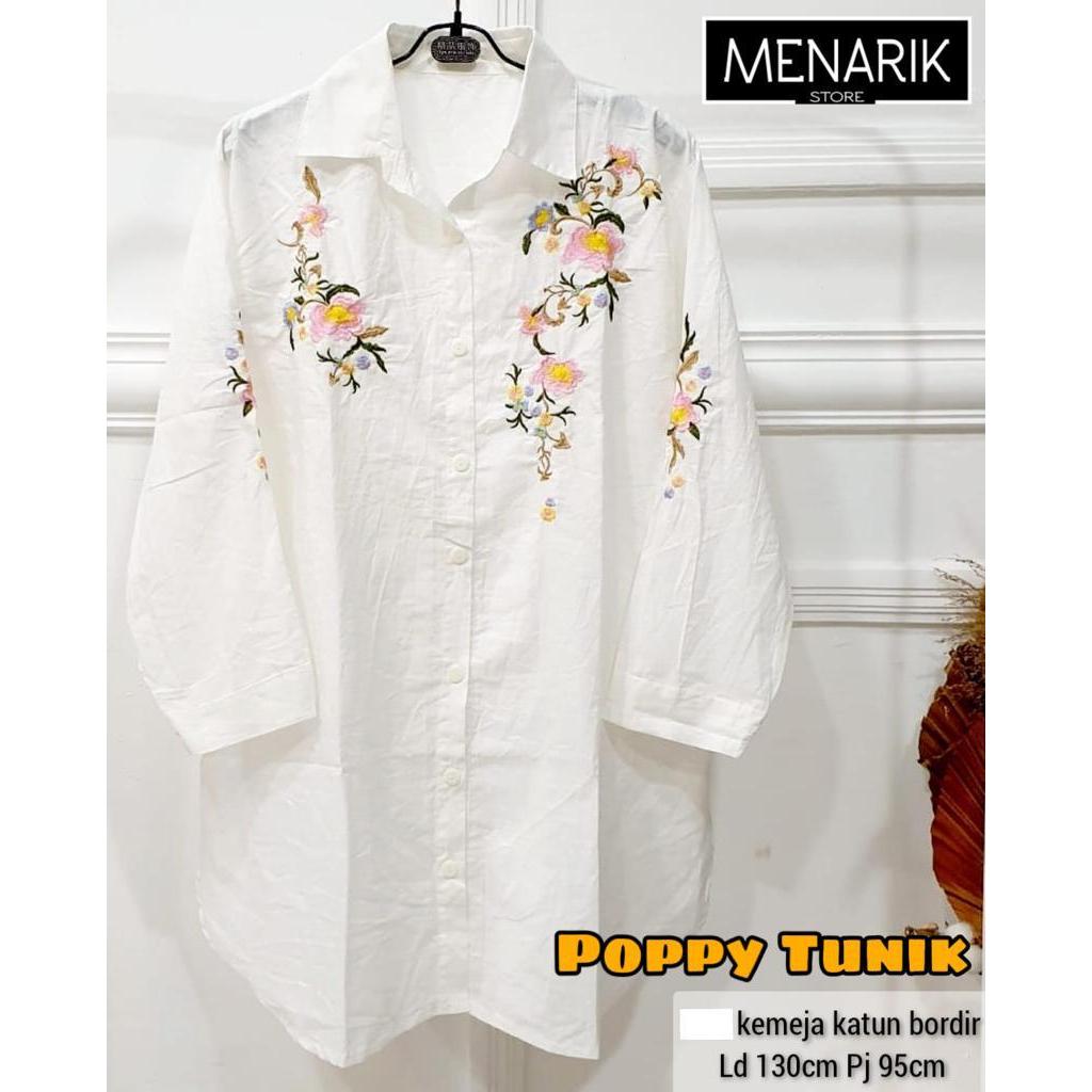 BOUGENVILLE TUNIK ld 120 BUSUI KATUN PUTIH BORDIR BUNGA JUMBO SIZE HARIAN PREMIUM TIDAK NERAWANG