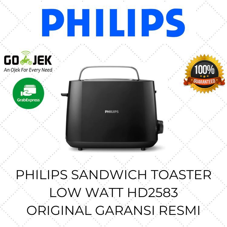 Philips Toaster Pop Up Roti Low Watt HD 2583 / Pemanggang Roti Bakar Sandwich Listrik Daya Rendah Mu