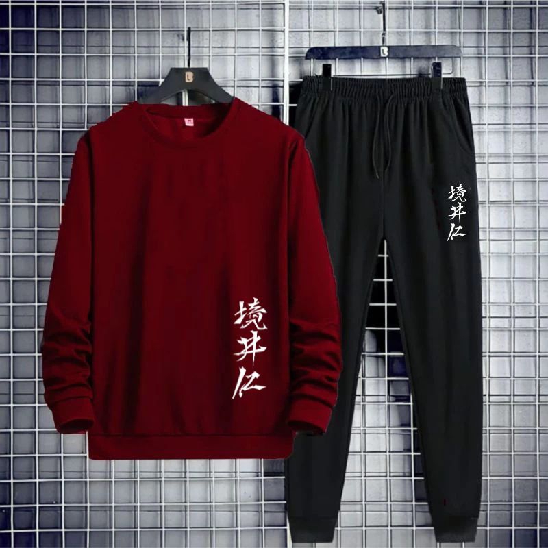 DISKON SETELAN PRIA KANJI SWEATER CELANA JOGGER II SET PRIA BAJU SWEATER LENGAN PANJANG CELANA