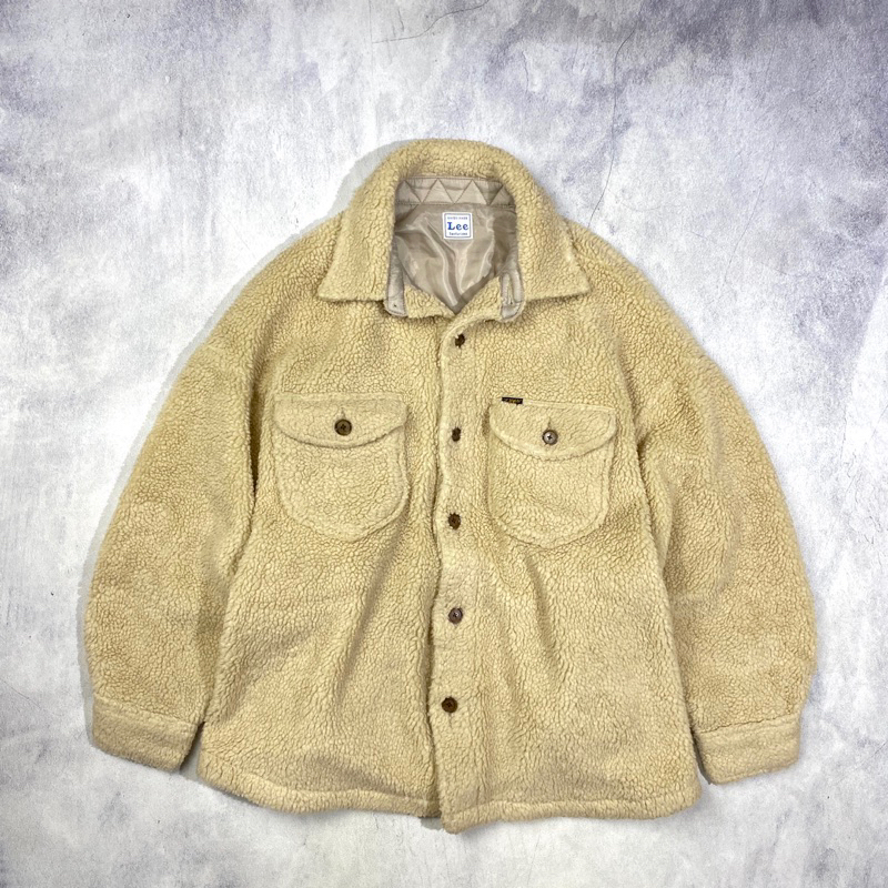 Lee Sanforized Boa Fleece Sherpa Overshirt Jacket Casual Harrington Work Jacket