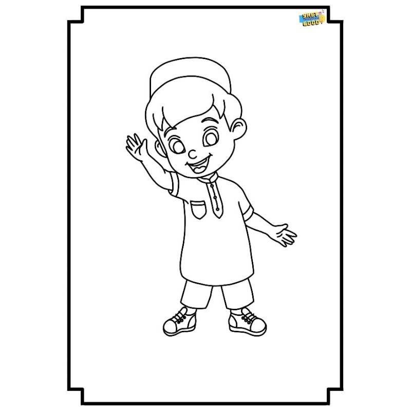 sketsa gambar mewarnai/tema santri/anak-anak PAUD/TK/SD