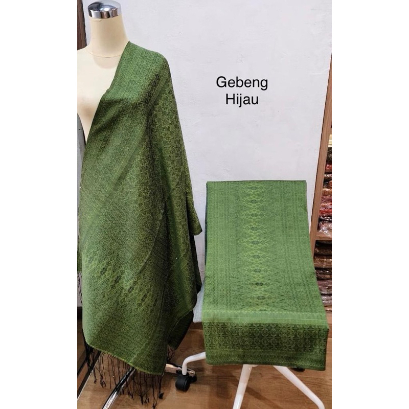 Songket Tumtuman Gebeng Berlian Tanpa sambungan Hijau
