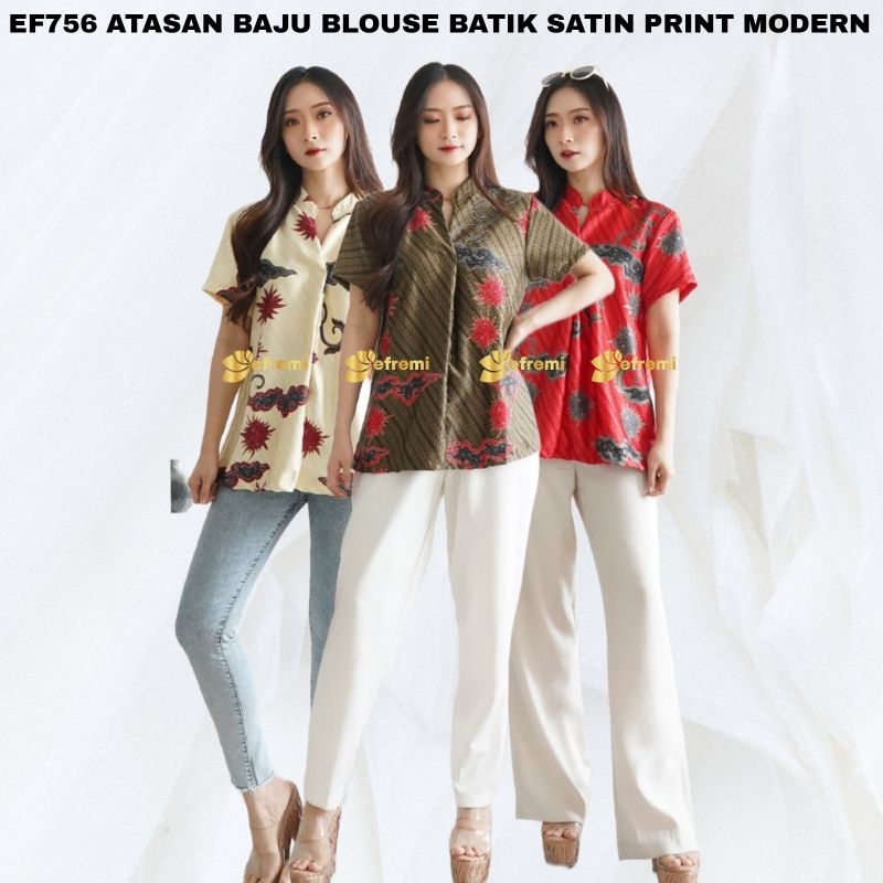 EFREMI BATIK ATASAN BAJU BATIK BLOUSE KERJA KANTOR SERAGAM PESTA HANGOUT BATIK MODERN INDONESIA EFRE