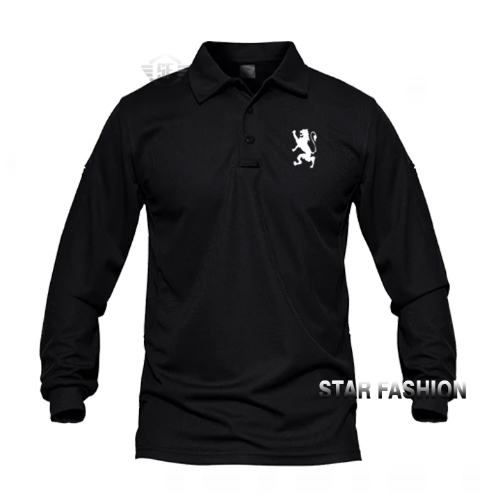 Kaos Polo Shirt Pria Kerah Lengan Panjang Giordano Lion Text Putih
