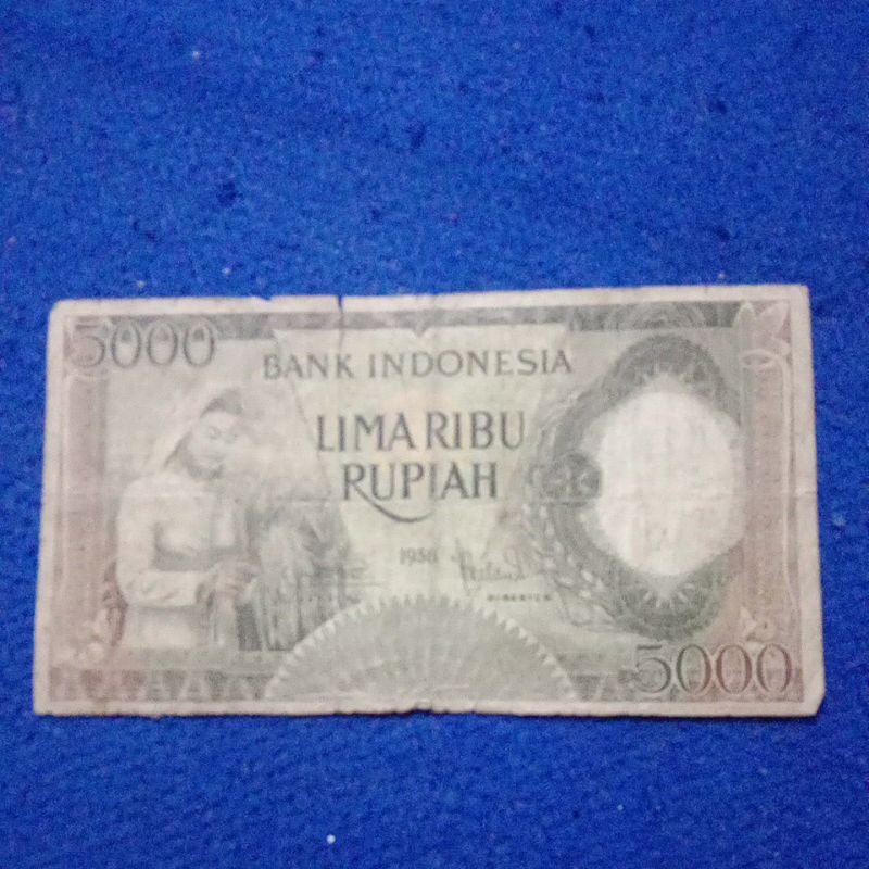 uang kuno 5000 rupiah seri pekerja tahun 1958#Fine utuh