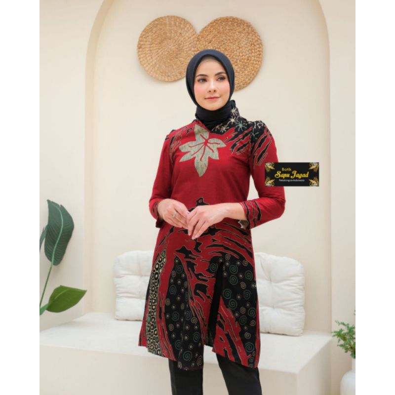 Tunik Batik Wanita Modern Lengan Panjang Model Puffy Tunik Mustika Baju Batik Kerja Kantor by Batik 