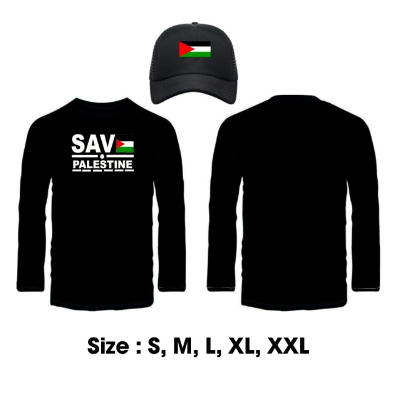 KAOS SAVE PALESTINA BONUS TOPI TANGAN PANJANG