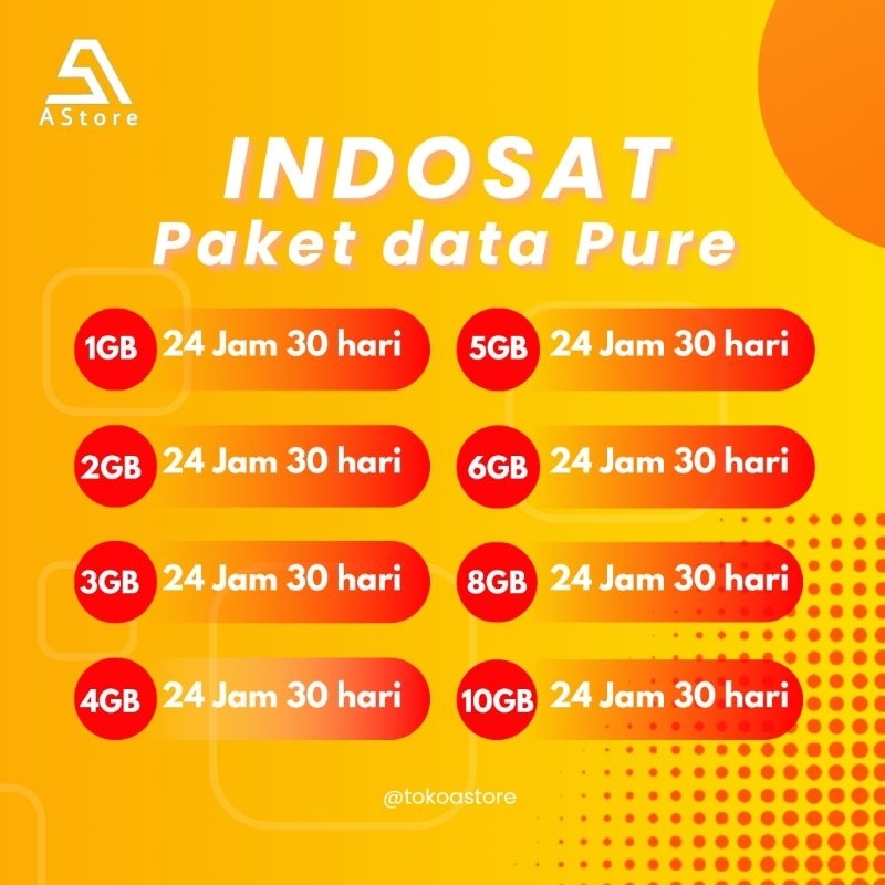 PAKET DATA PURE INDOSAT OOREDOO / IM3 | FULL 24 JAM | 30 HARI | ALL ZONA 1 GB 2 GB 3 GB 4 GB 5 GB 6 