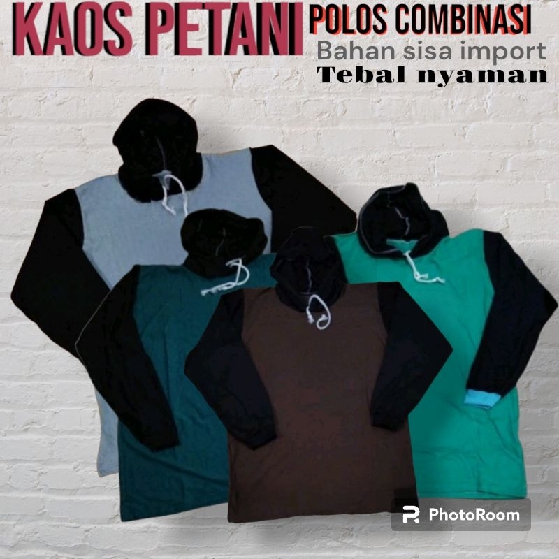 Baju Kaos Tani Polos Tebal Basahan Kerja Proyek Petani Sawah Hitam Polos